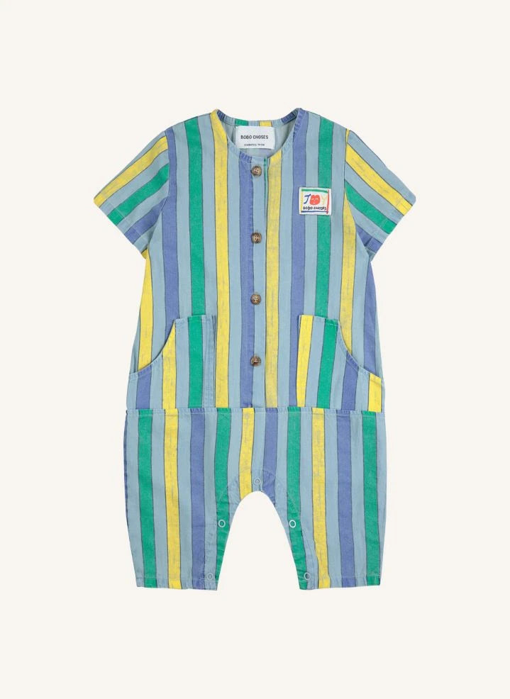 Bobo Choses - Lightweight Denim Striped Jumpsuit | Blue