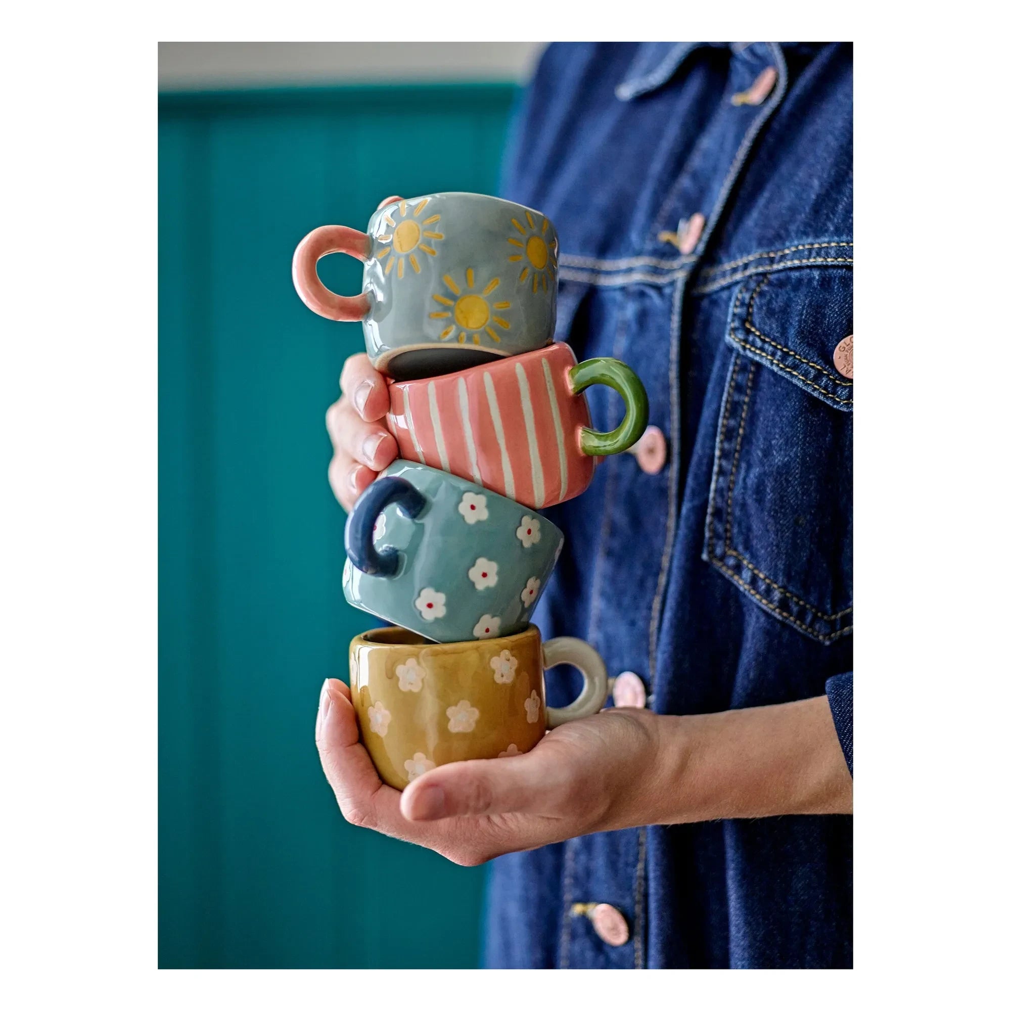 Bloomingville - Nini Stoneware Ceramic Floral Mug | Blue