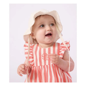 Petit Bateau - Striped Seersucker Organic Cotton Dress & Bloomer Set | Coral
