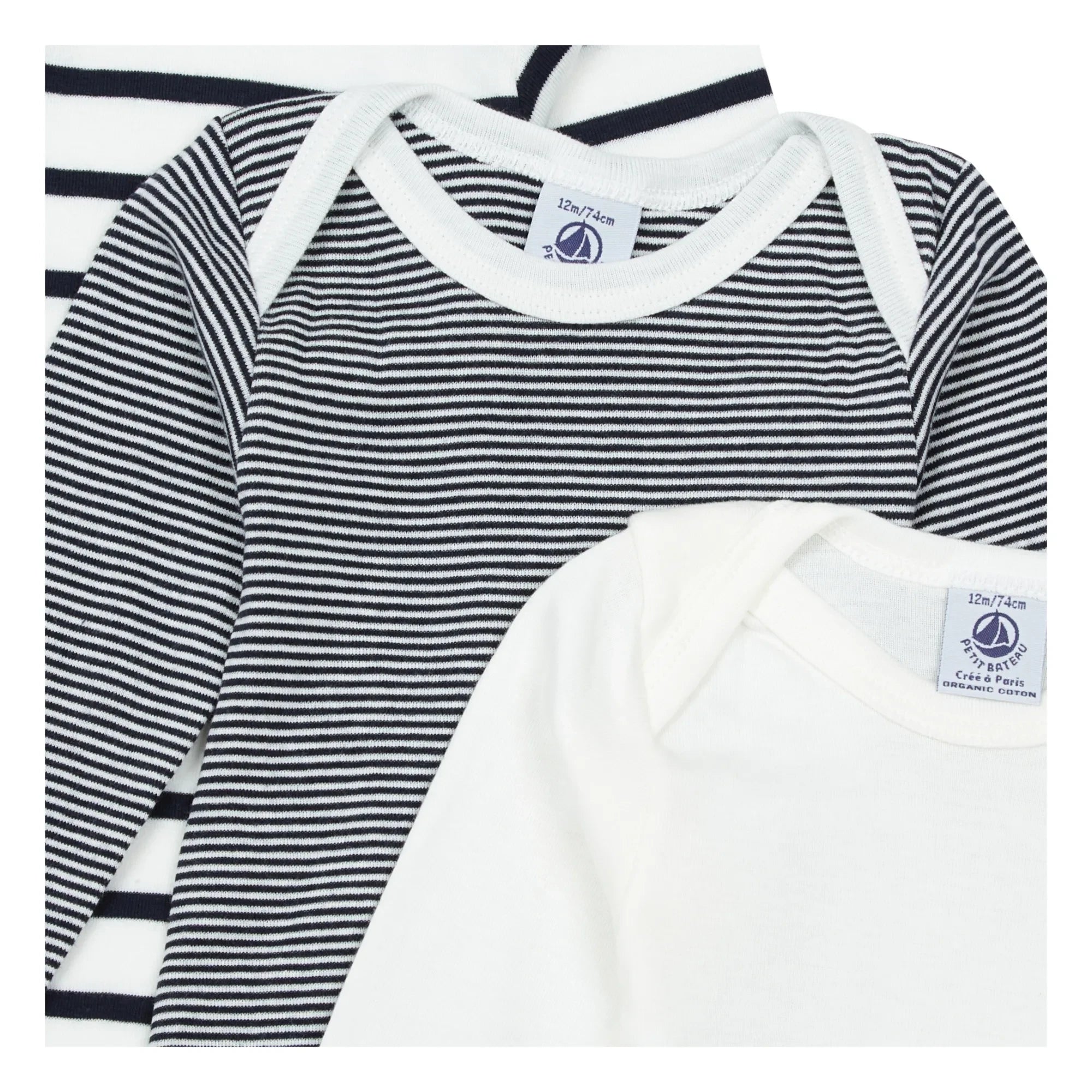 Petit Bateau - Set of 3 Organic Cotton Striped Baby Rompers | Blue