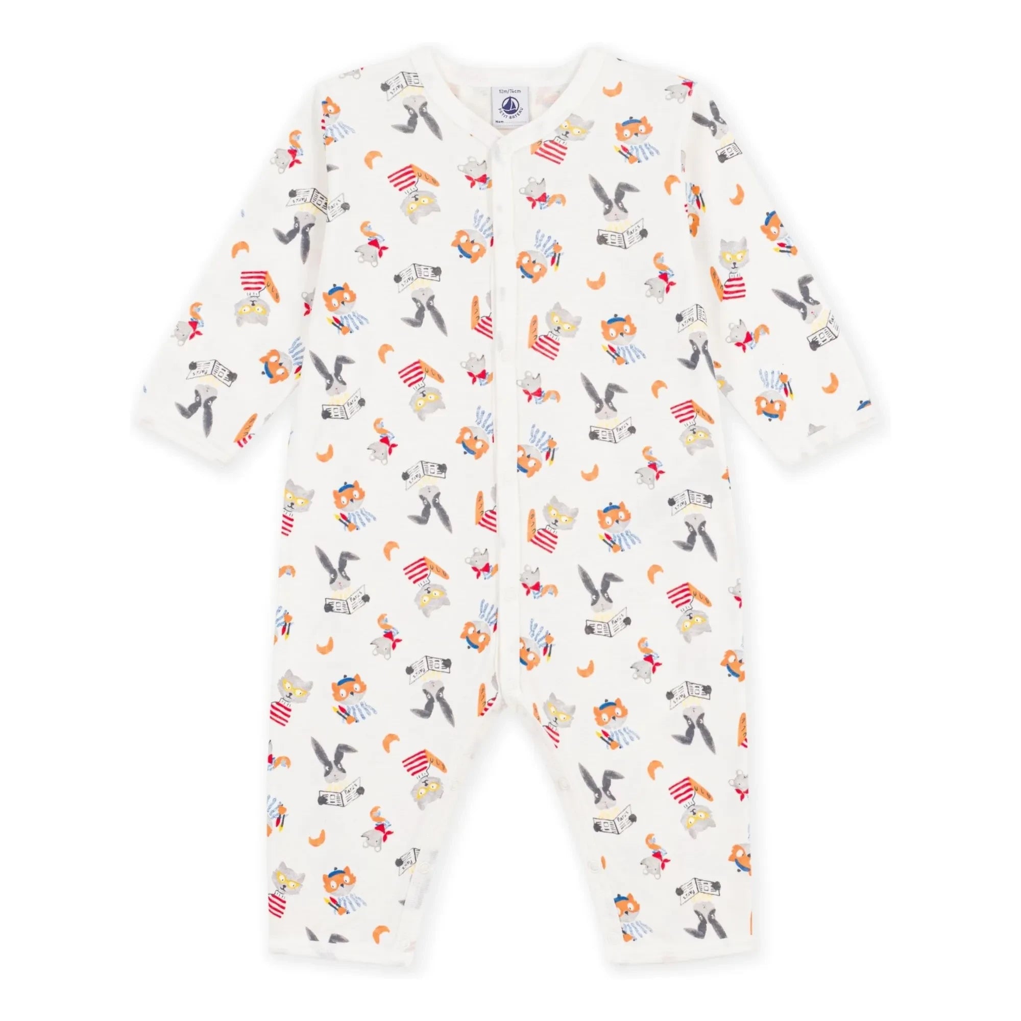 Petit Bateau - Organik Pamuklu Dors Bien Hayvanlar Pijama | Beyaz