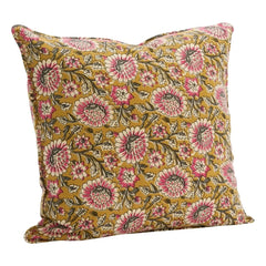 Madam Stoltz - Floral patterned cushion cover | Mustard