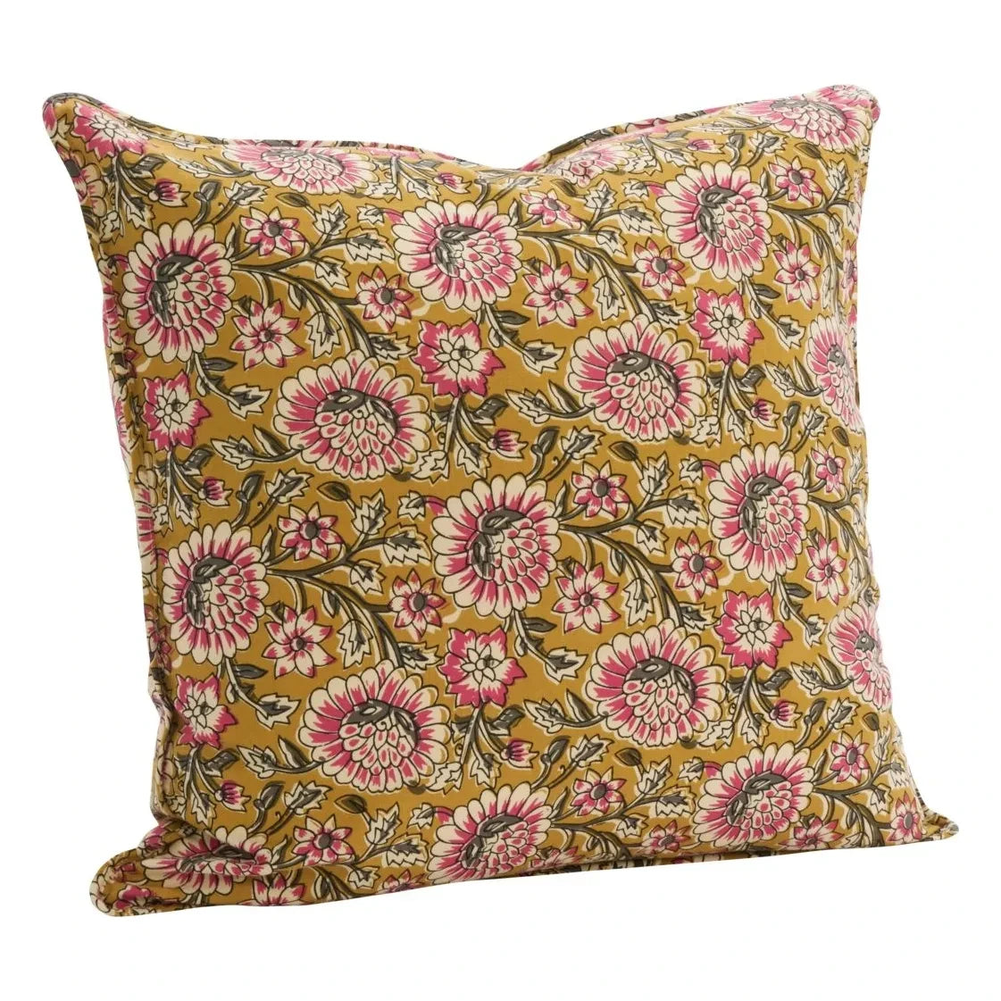 Madam Stoltz - Floral patterned cushion cover | Mustard