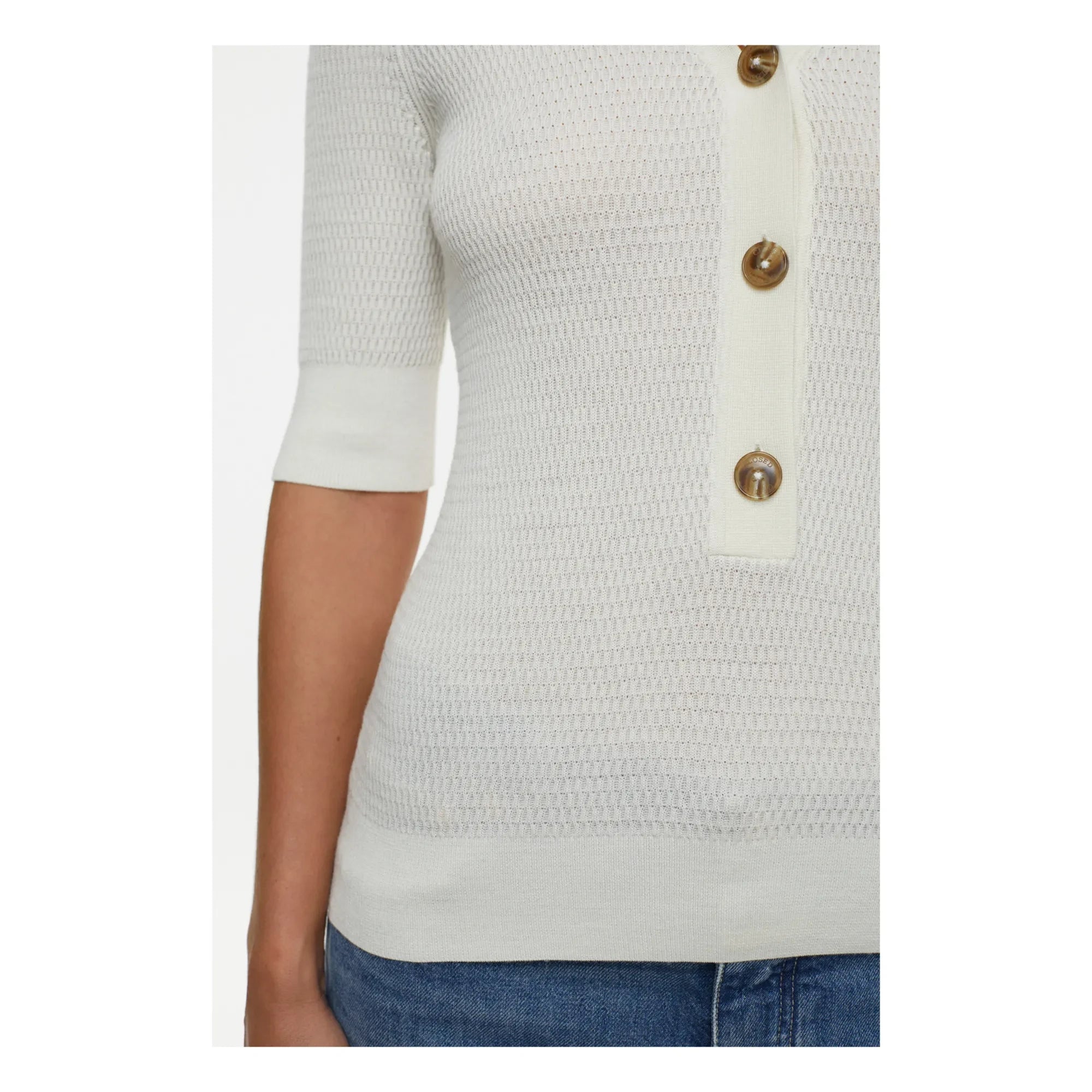 Closed - Short Sleeve V-Neck Polo Shirt | Ivory