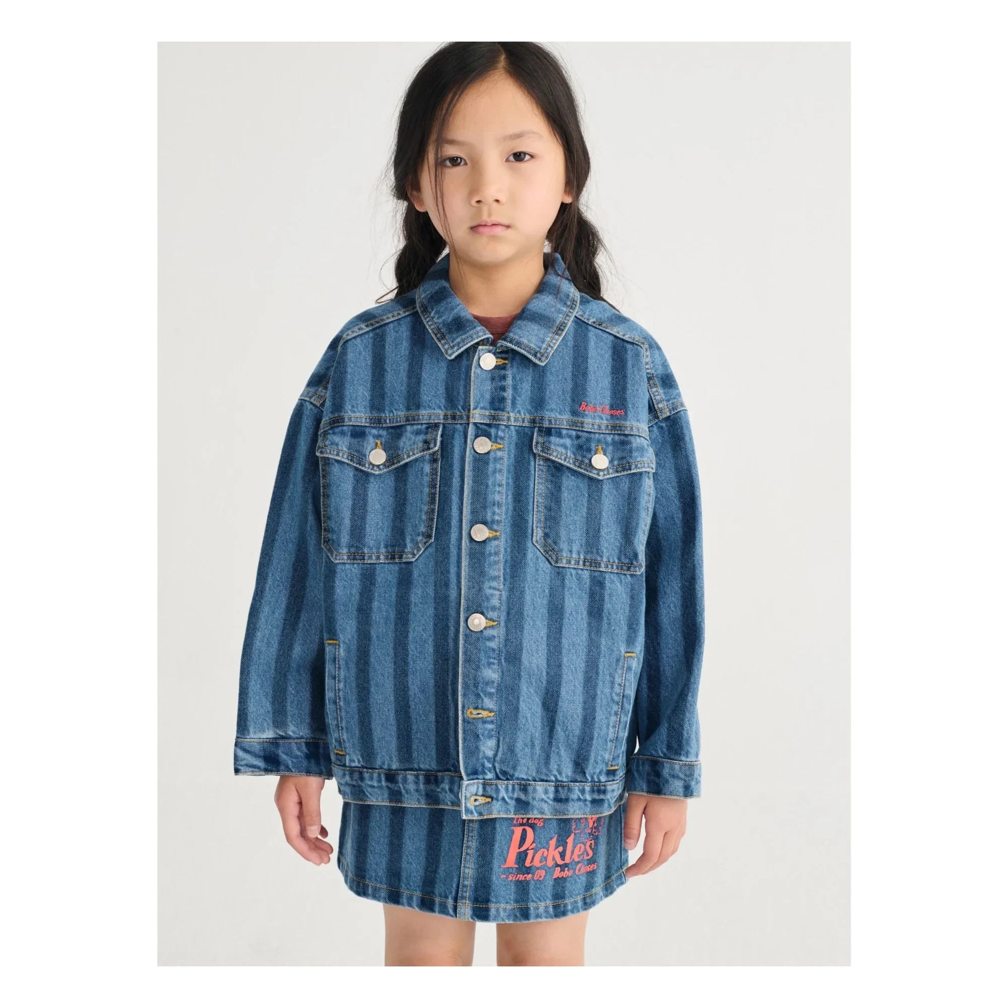Bobo Choses - Çizgili Denim Organik Pamuk Ceket | Mavi
