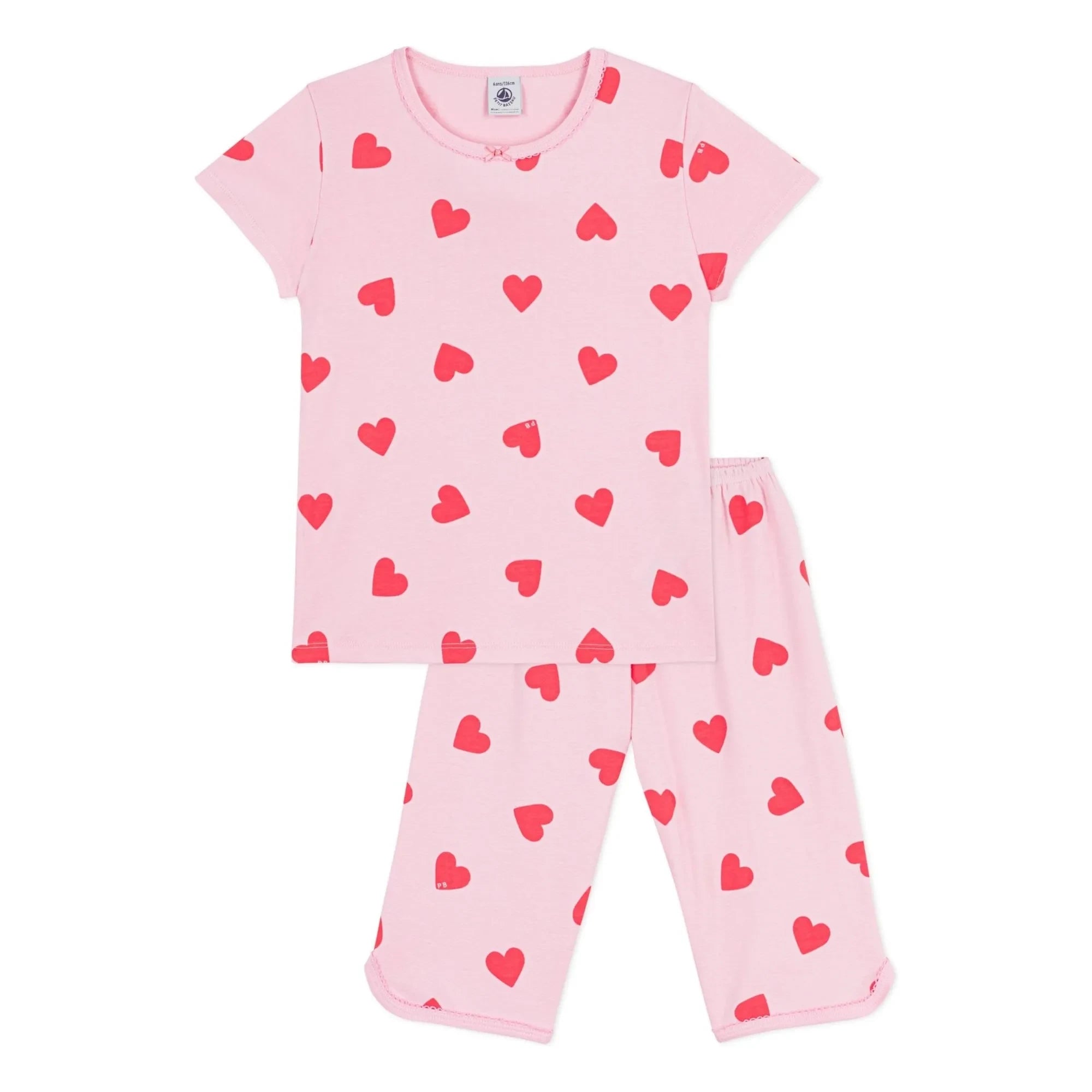 Petit Bateau - Heart-Print Capri Pajamas | Pink