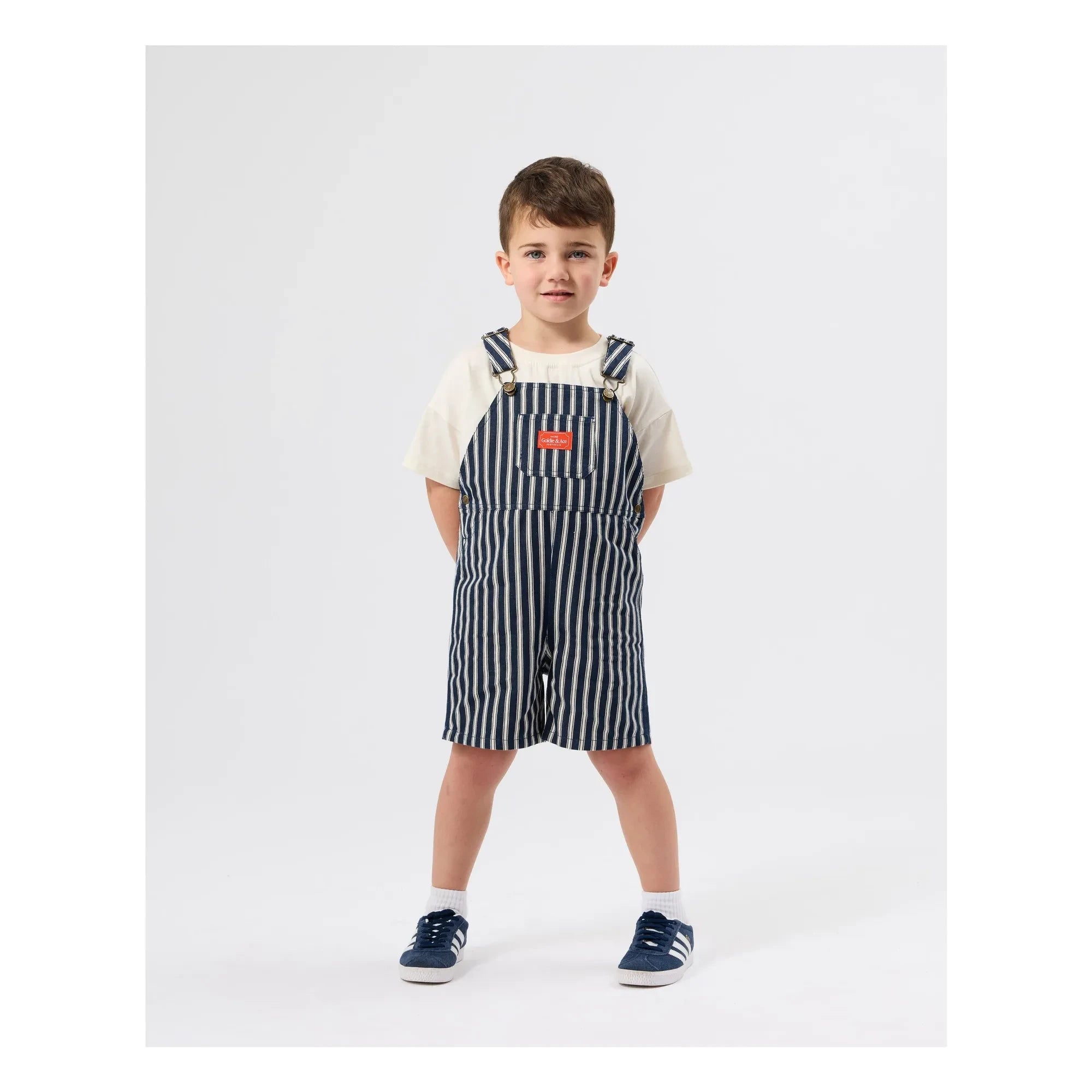 Goldie + Ace - Striped Short Salopette | Dark Blue