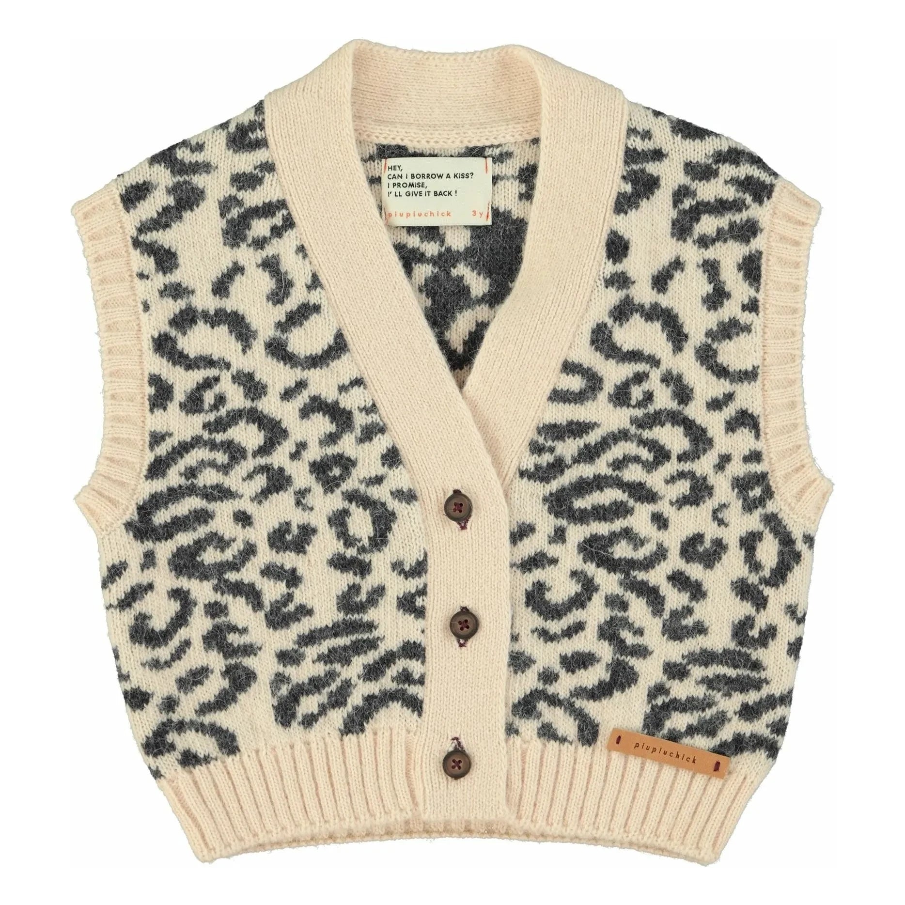 Piupiuchick - Leopard Wool Sleeveless Vest | Light Pink