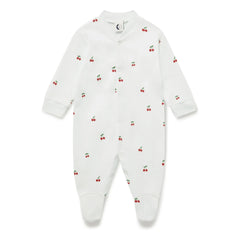 Sleepy Doe - Ayaklı Pijama Cherry Organik Pamuk | Beyaz