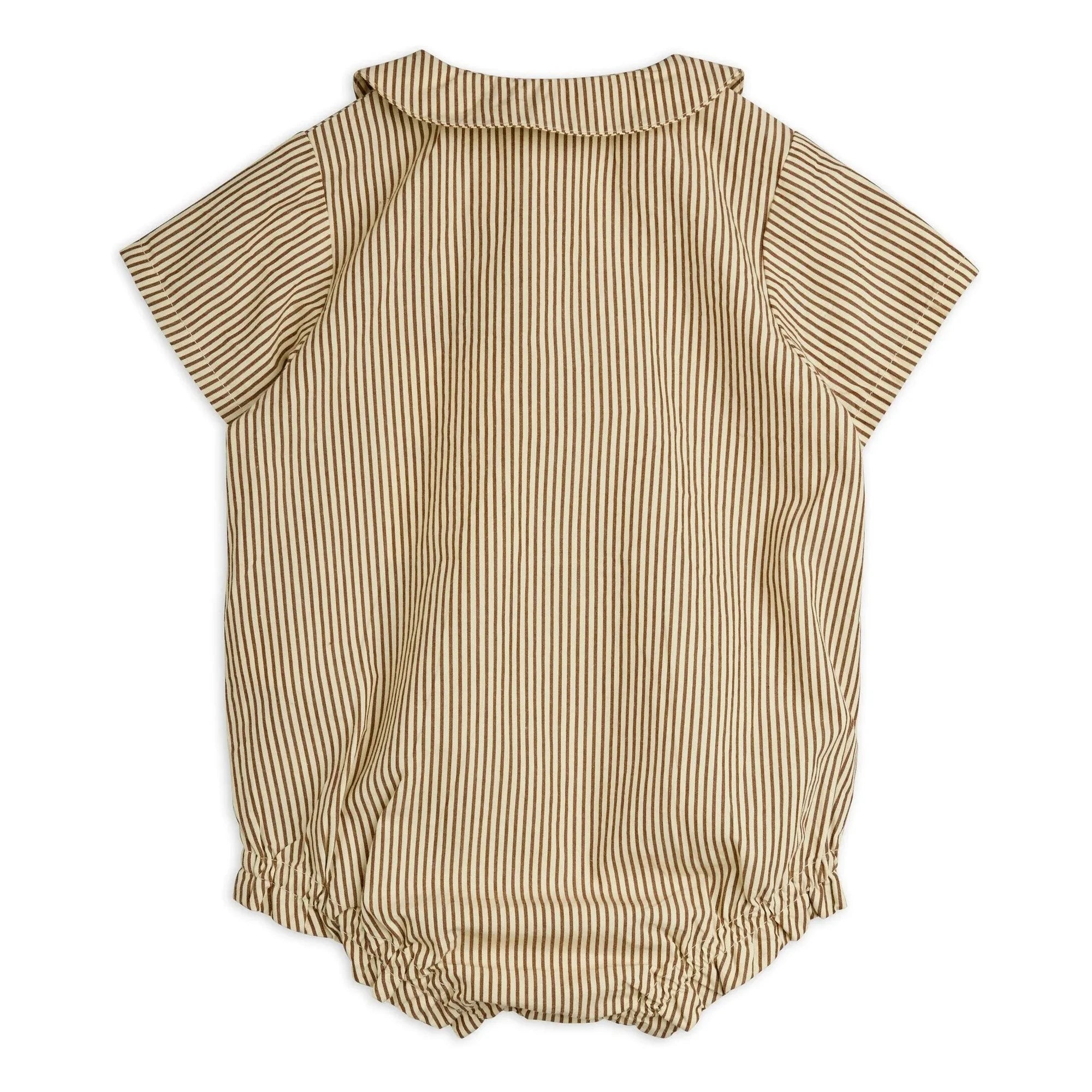 Mini Rodini - Striped Organic Cotton Poplin Romper | Brown