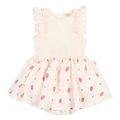 Búho - Gathered Romper Dress Strawberry Organic Cotton | Lychee Pink