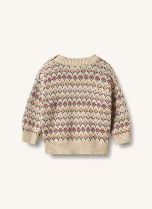 Wheat - Harlow Organik Pamuklu Bebek Jakarlı Kazak | Ekru