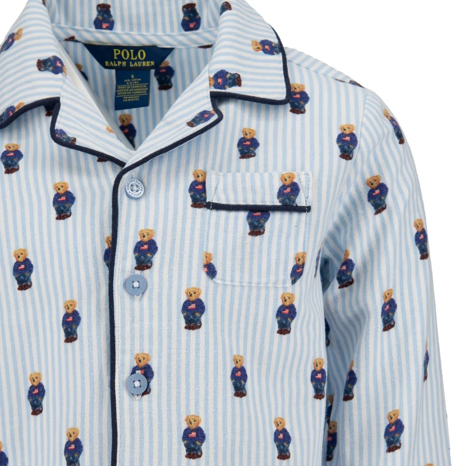 Ralph Lauren - Çizgili Monogram Gömlek ve Pantolon Pijama Takımı | Açık Mavi