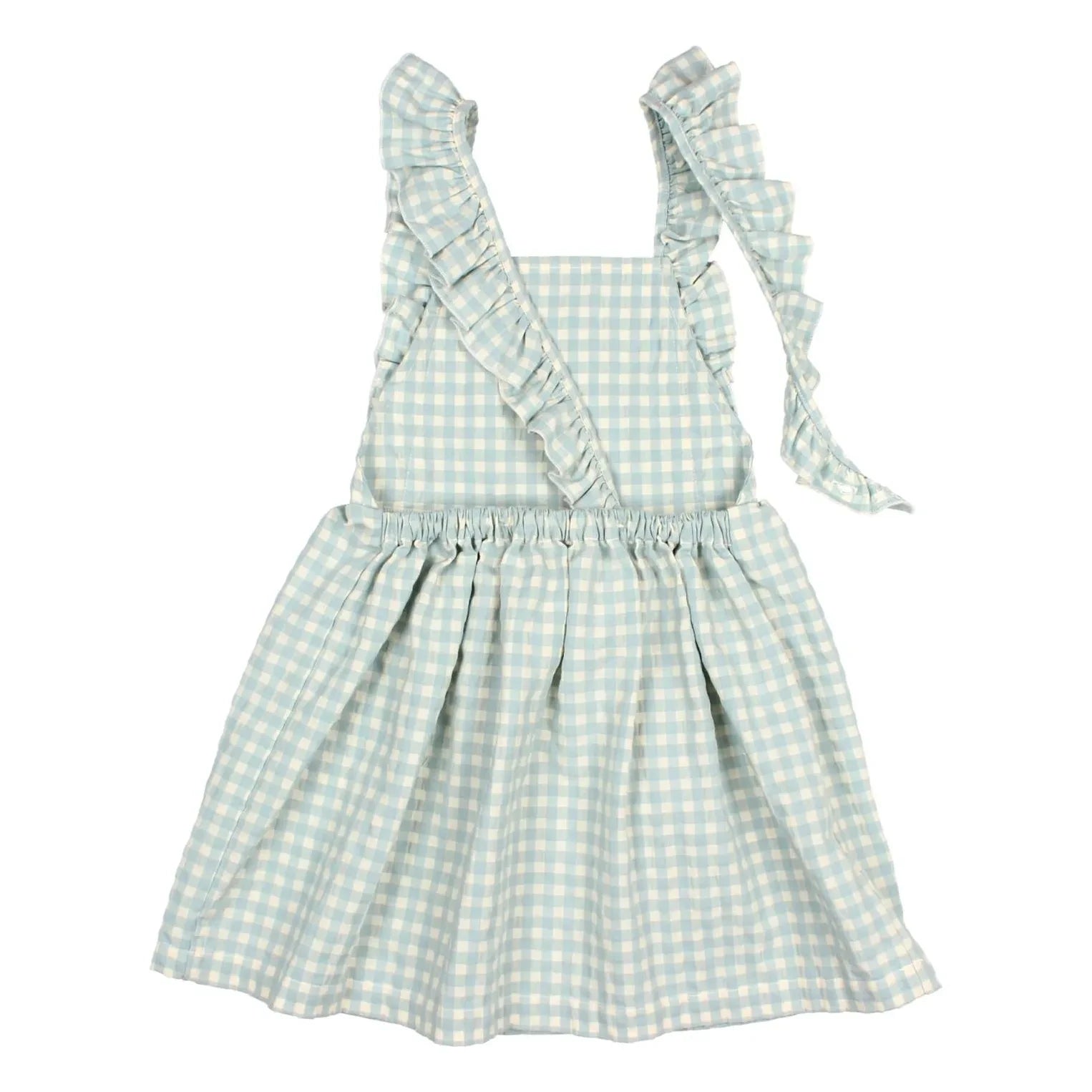Owl - Seersucker Organic Cotton Gingham Dress | Aqua