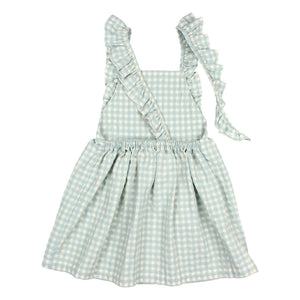 Owl - Seersucker Organic Cotton Gingham Dress | Aqua