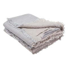 Vacation Home - Pearl-Toned Linen Vice Versa Fringed Checkered | Pearl/Givré