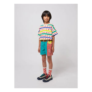 Bobo Choses - Color Block Organic Cotton Denim Shorts | Turquoise