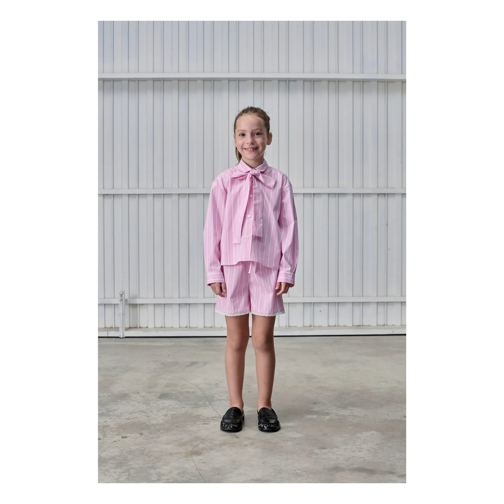 Tangerine - Çizgili Fiyonklu Bluz | Soluk Pembe