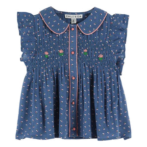 Emile et Ida - Blue Floral Smock Blouse