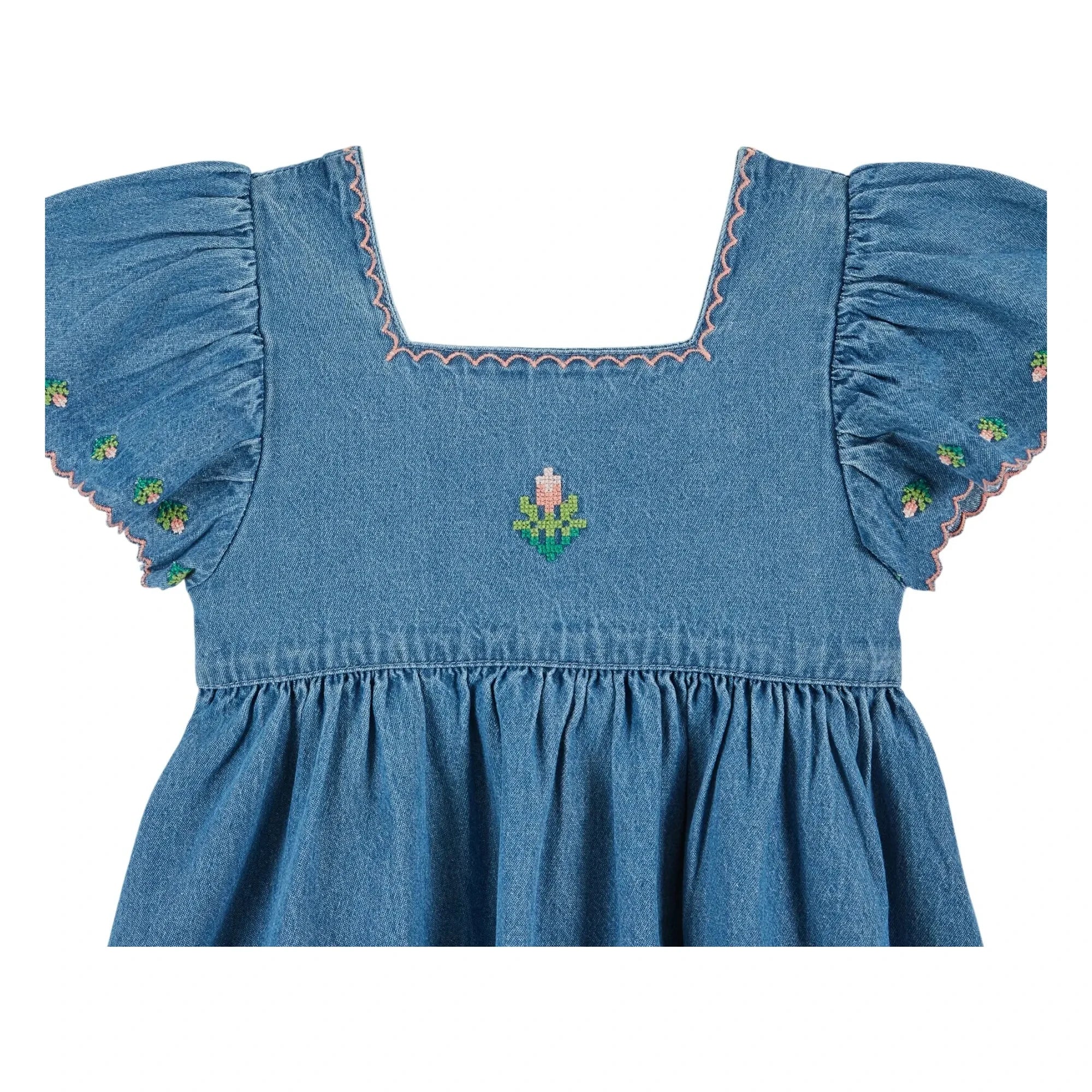 Emile et Ida - Embroidered Denim Dress | Blue