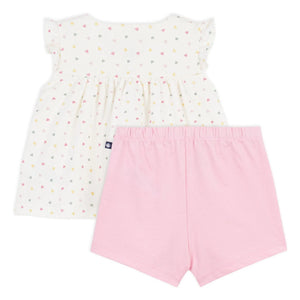 Petit Bateau - Organic Cotton Heart Top and Shorts Set | White