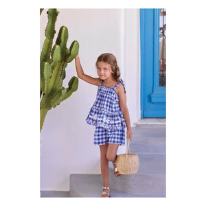 Tartine et Chocolat - Embroidered Top and Checked Shorts Set | Royal Blue