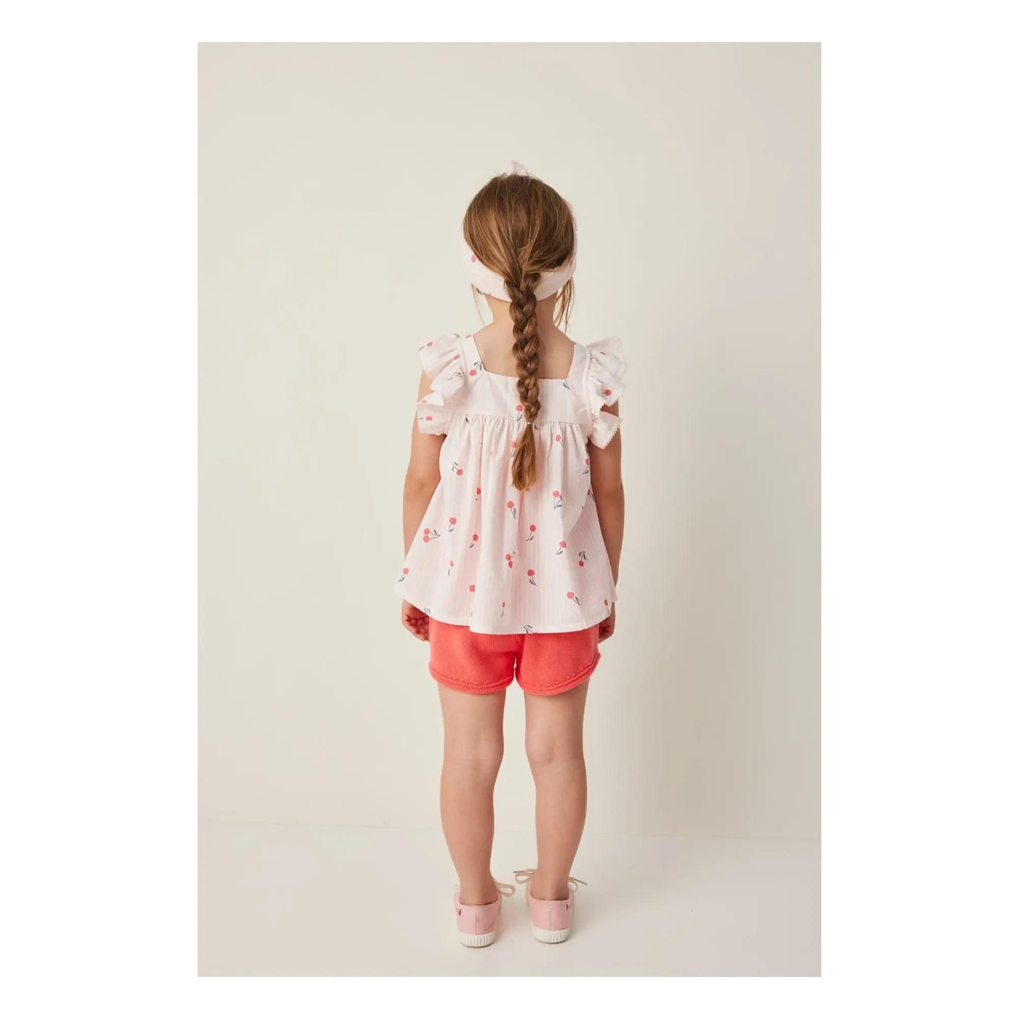 Tocoto Vintage - Ruffled Cherry Pattern Blouse | Light Pink