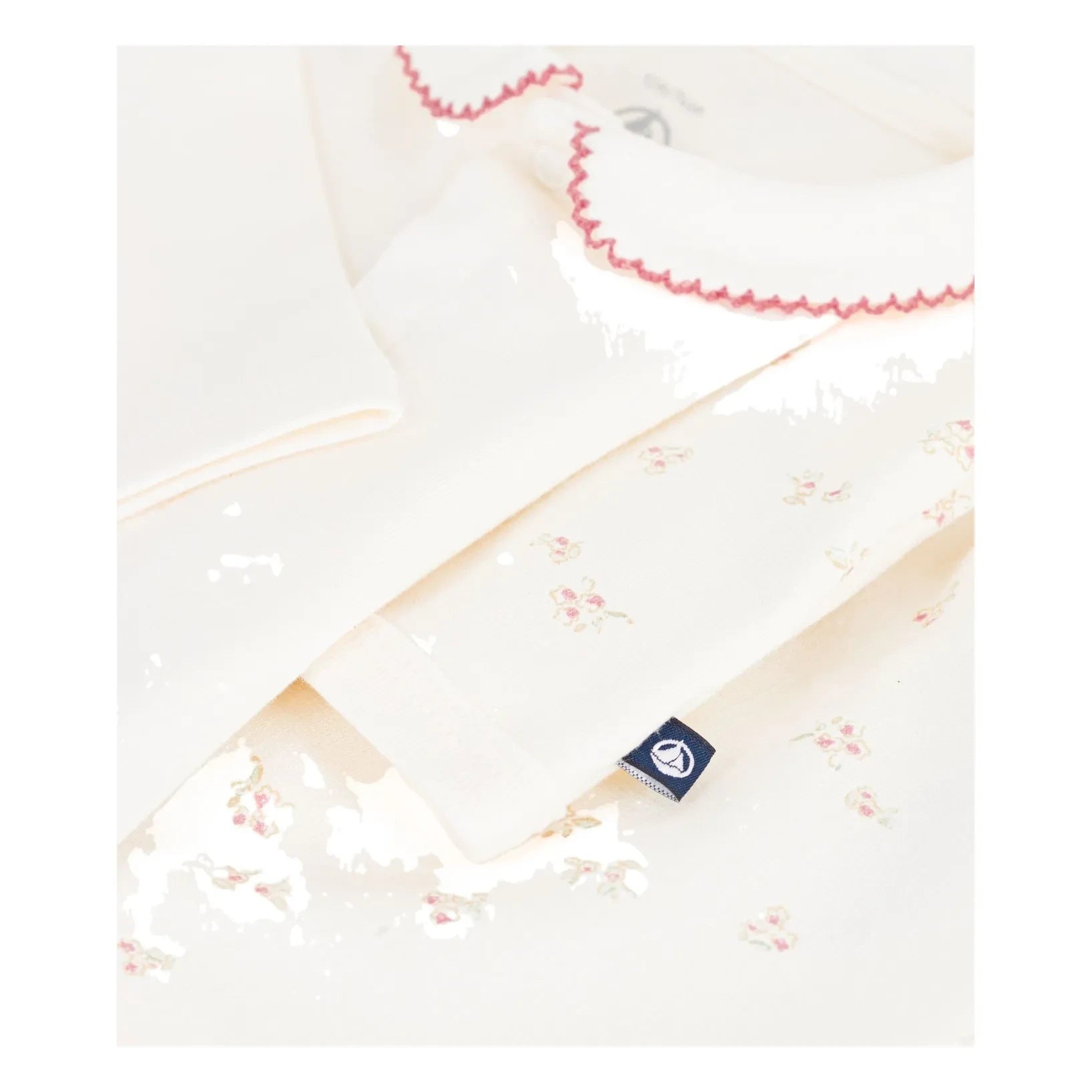 Petit Bateau - Organik Pamuklu Çiçekli Body, Üstlük ve Pantolon Seti | Ekru
