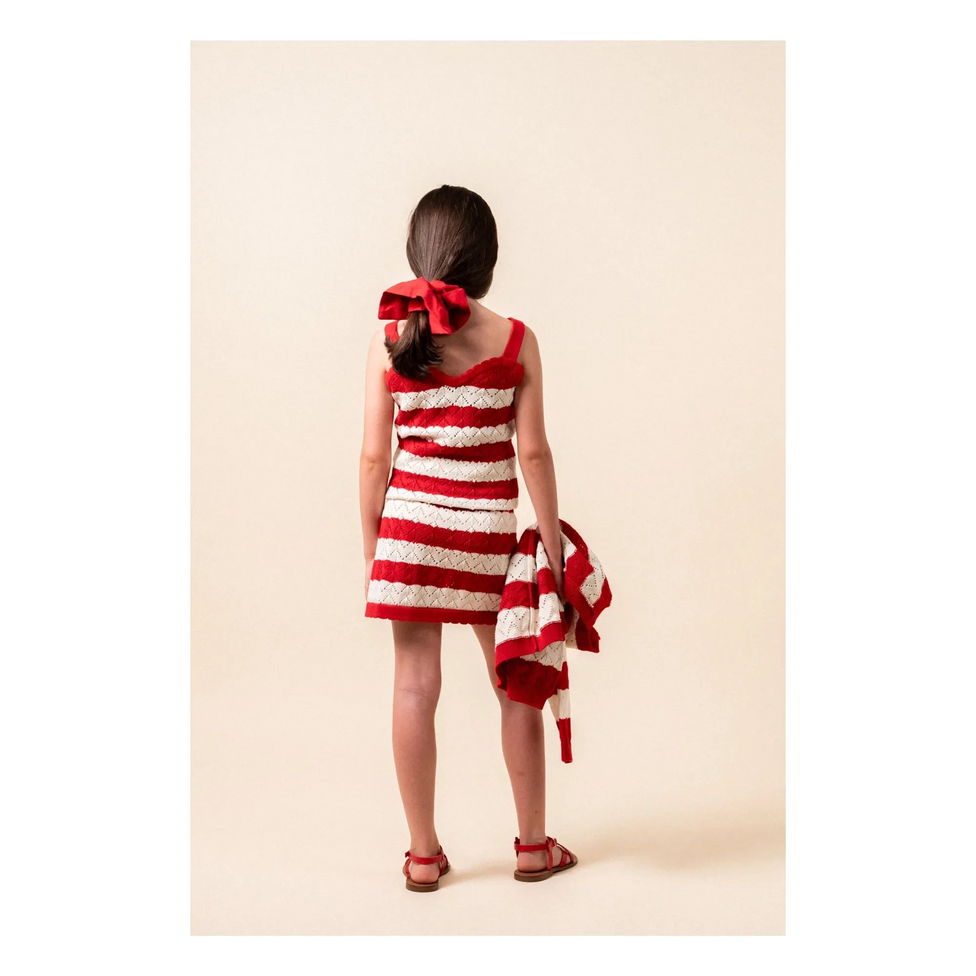 birinit - Pointelle Chili Striped Skirt | Red