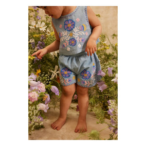 Louise Misha - Albane Embroidered Top Organic Cotton | Blue