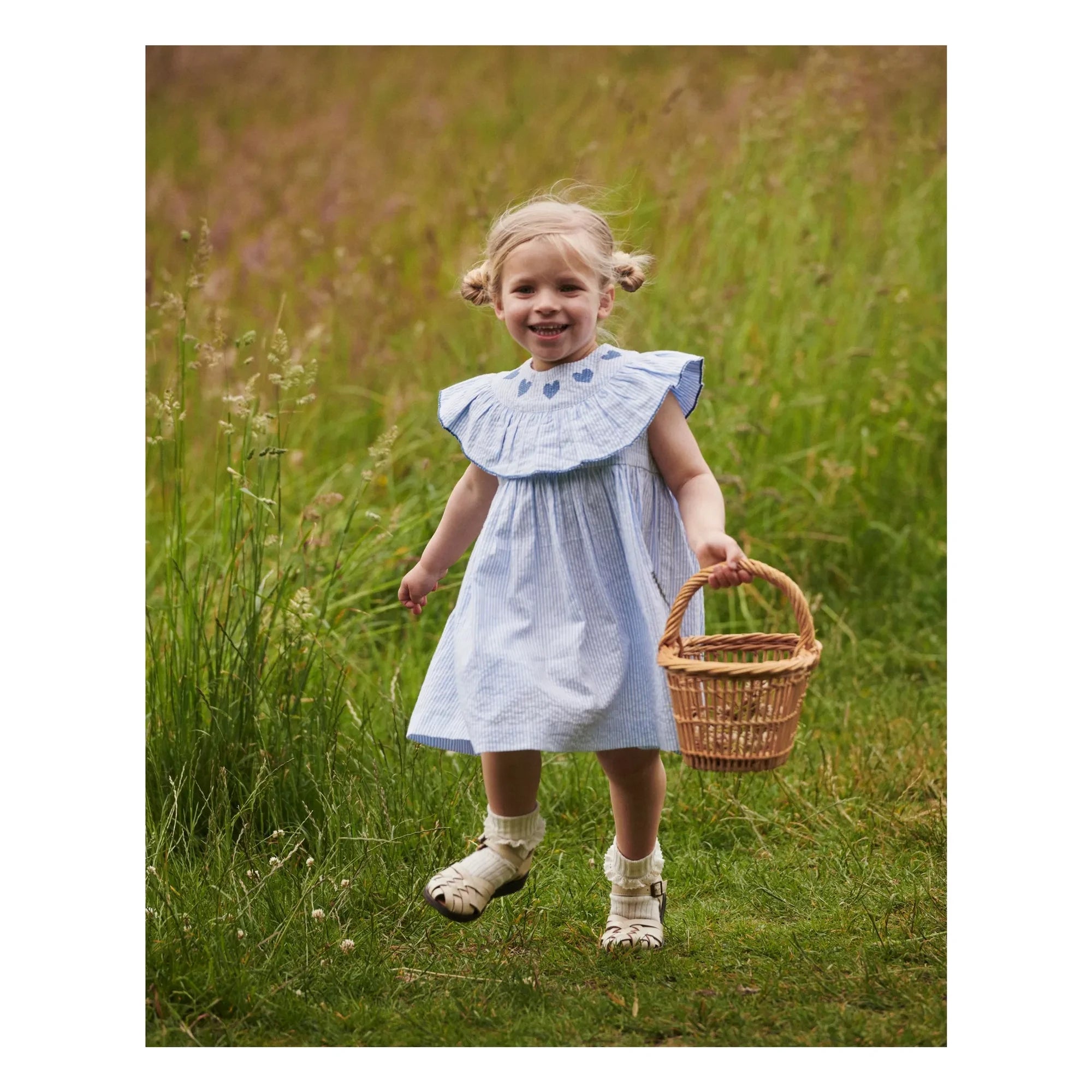 Copenhagen Colors - Striped Seersucker Organic Cotton Dress | Light Blue