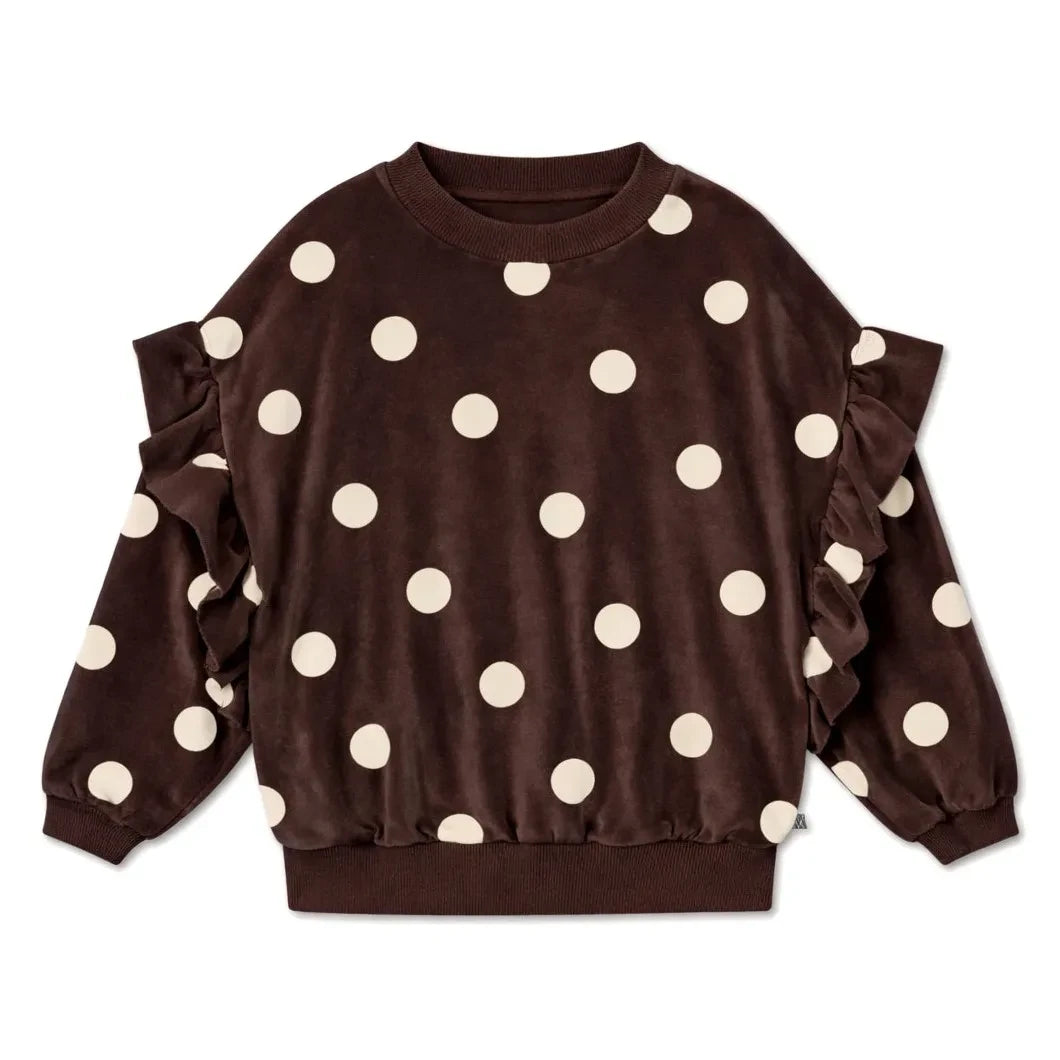 Repose AMS - Organik Pamuk Kadife Puantiye Desenli Sweatshirt | Kahverengi