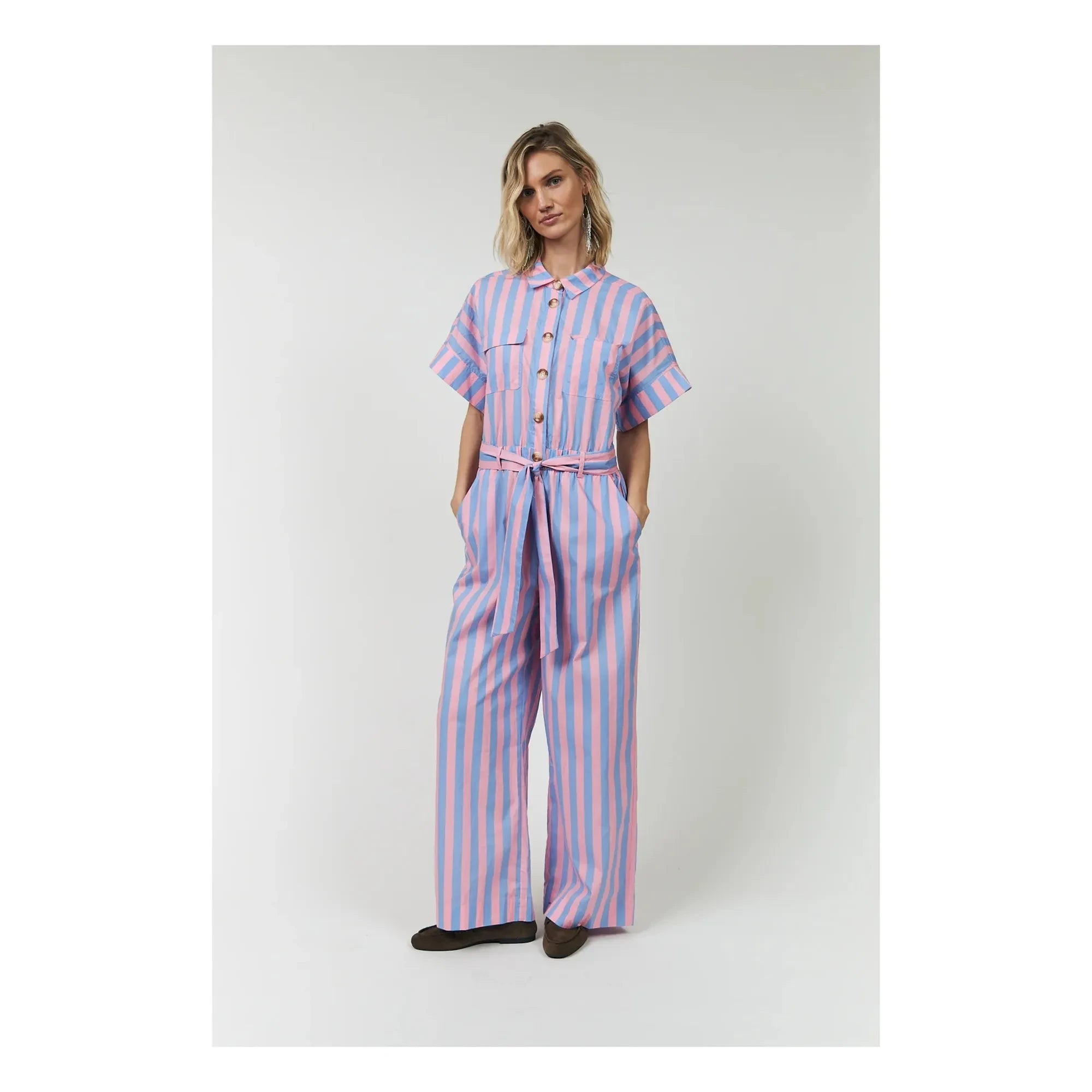 Lollys Laundry - Mathilde Cotton Striped Jumpsuit | Pink