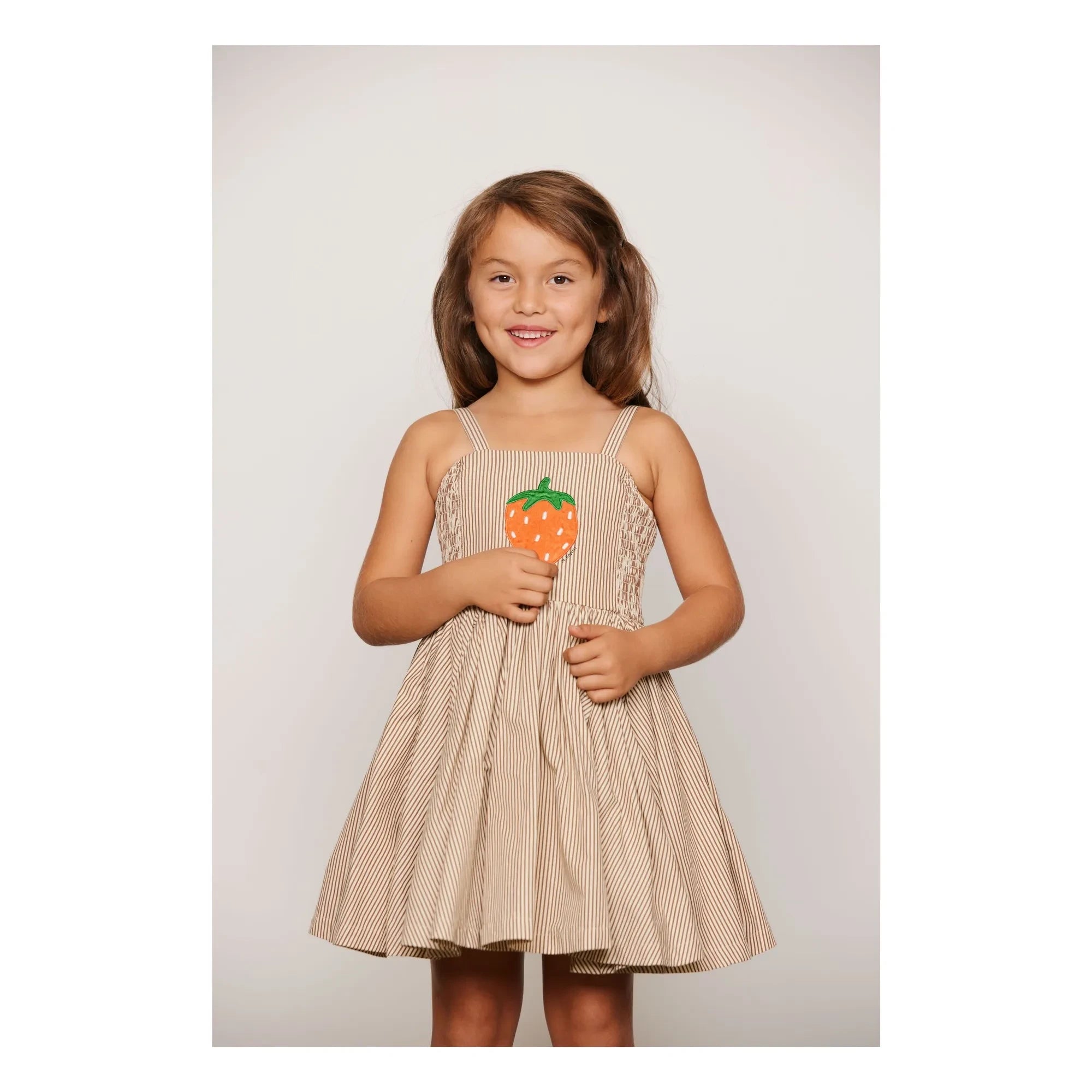 Mini Rodini - Striped Poplin Organic Cotton Drawstring Dress | Brown