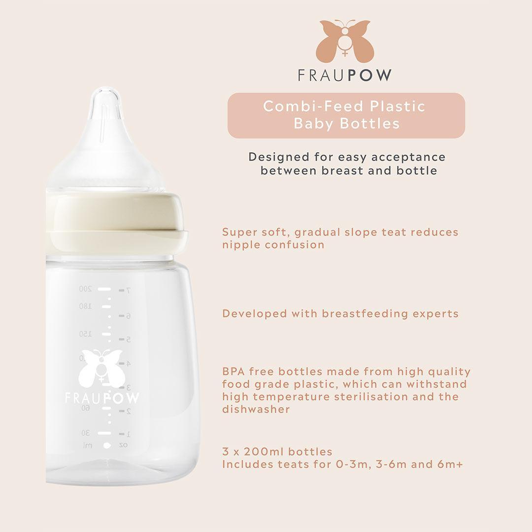 Fraupow Combi-Feed Baby Bottles | Pack of 3-Baby Bottles-200ml- | Natural Baby Shower