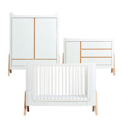 Gaia Baby Hera Cot Bed + Dresser + Wardrobe Three Piece Bundle - Scandi-White + Natural-Nursery Sets- | Natural Baby Shower