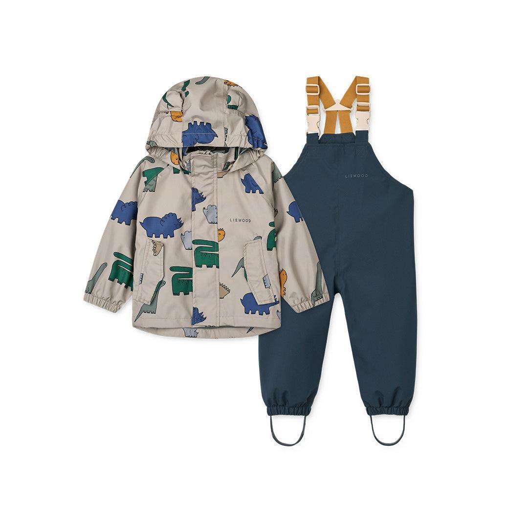 Liewood Manu Rainwear Set - Dinosaurs / Mist-Rainsuits + Sets-Dinosaurs / Mist-104 | Natural Baby Shower