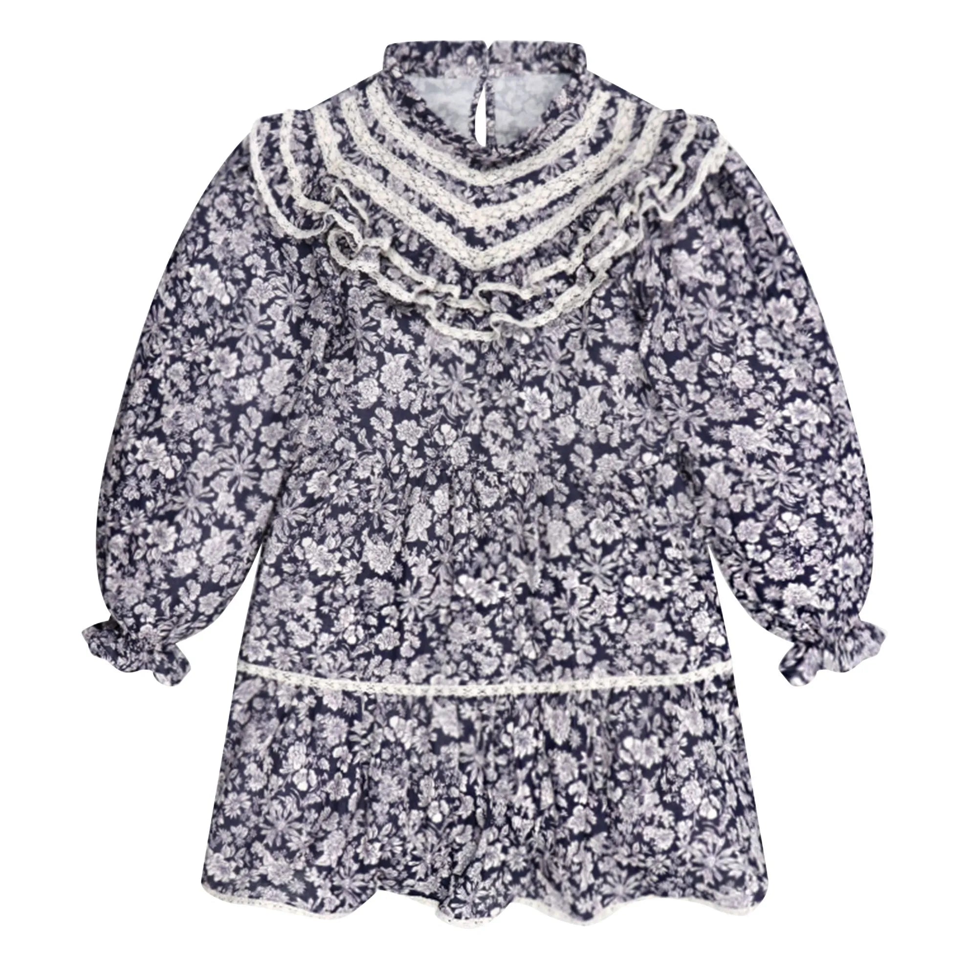 the new society - Lilith Fleurie Double Layer Cotton Gauze Dress | Navy Blue