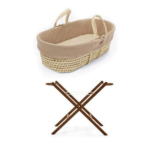 The Little Green Sheep Wheat Knit Moses Basket and Foldable Stand Bundle - Truffle / Walnut-Moses Baskets-Truffle / Walnut- | Natural Baby Shower