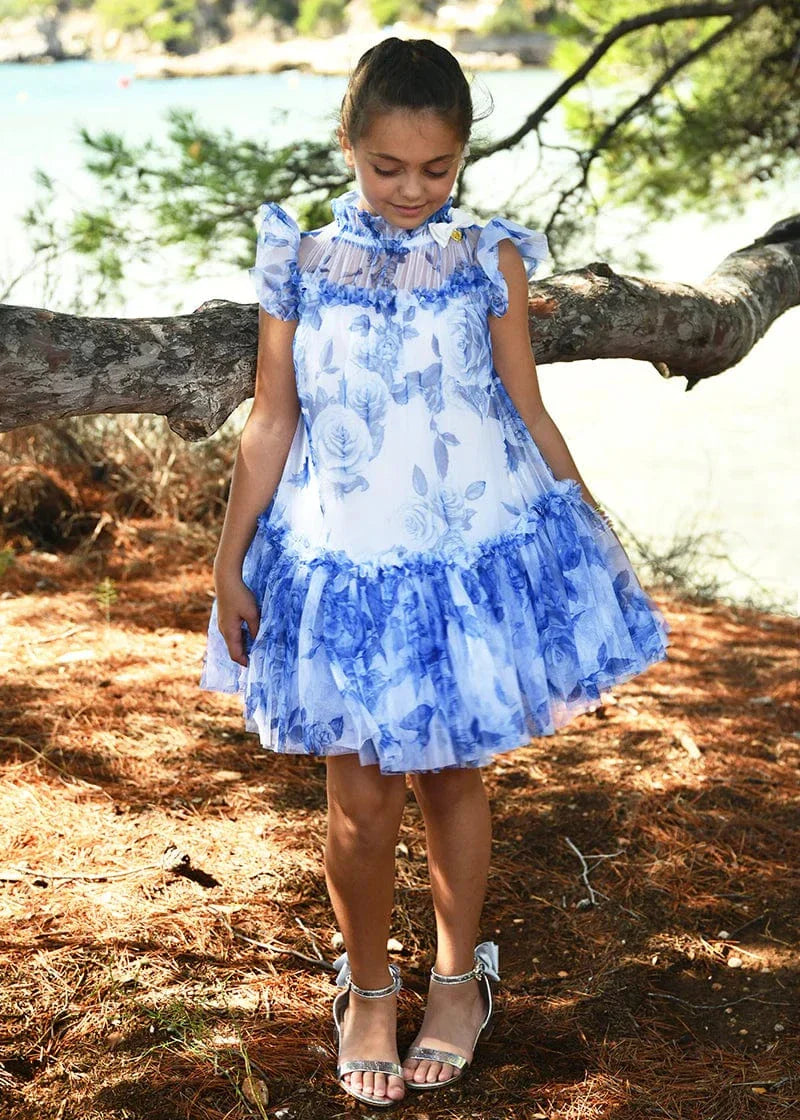 Angels Face Girls Marigold Tulle Flower Dress in White