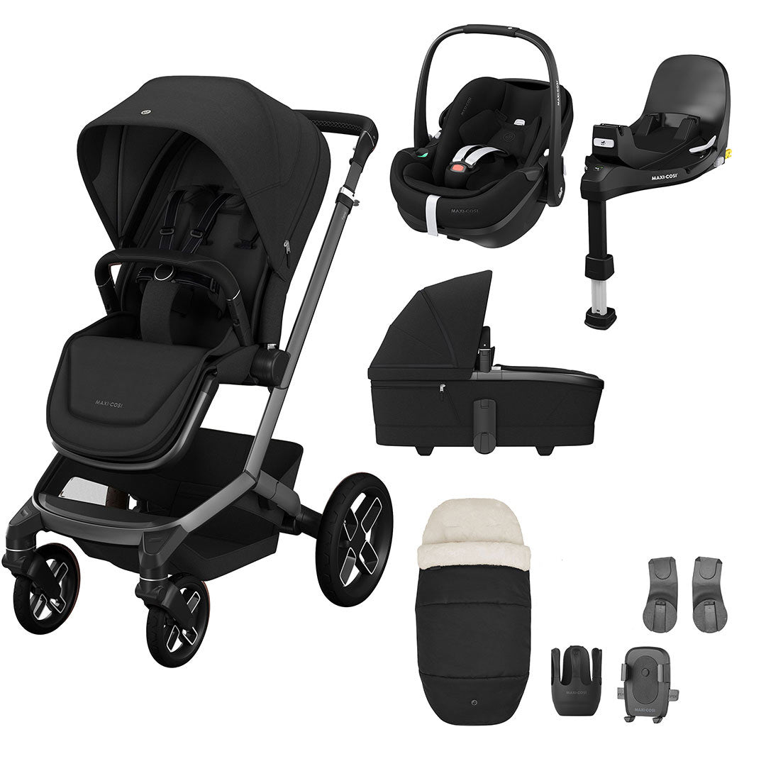 Maxi-Cosi Fame Premium + Pebble 360 Pro 2 Travel System-Travel Systems-Twillic Black-Black | Natural Baby Shower