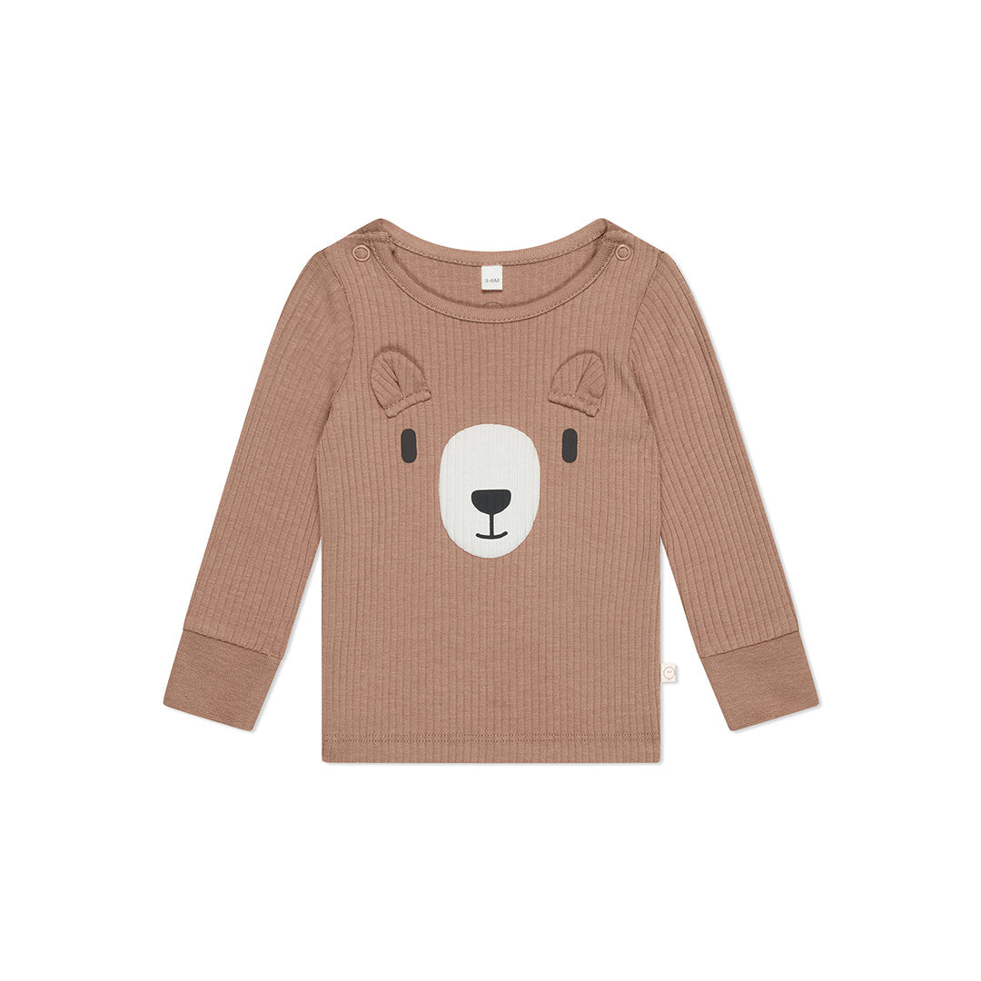 MORI Ribbed Bear Face Pyjamas - Bear + Brown-Pyjamas- | Natural Baby Shower