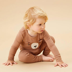 MORI Ribbed Bear Face Pyjamas - Bear + Brown-Pyjamas- | Natural Baby Shower