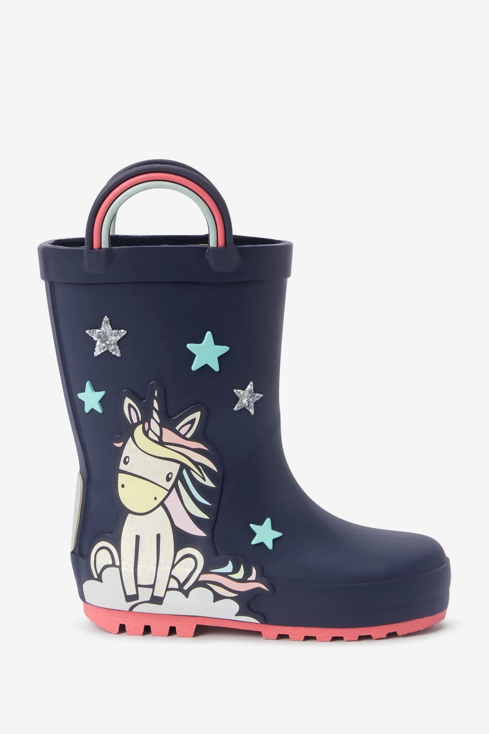 Next - Navy Blue Unicorn Girl Winter and Rain Boots - 28 