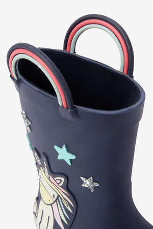 Next - Navy Blue Unicorn Girl Winter and Rain Boots - 30.5 