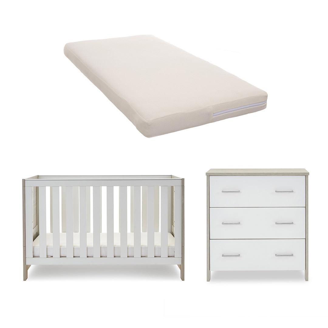 Obaby Nika 2 Piece Room Set - Grey Wash + White-Nursery Sets-Grey Wash & White-No Mattress | Natural Baby Shower