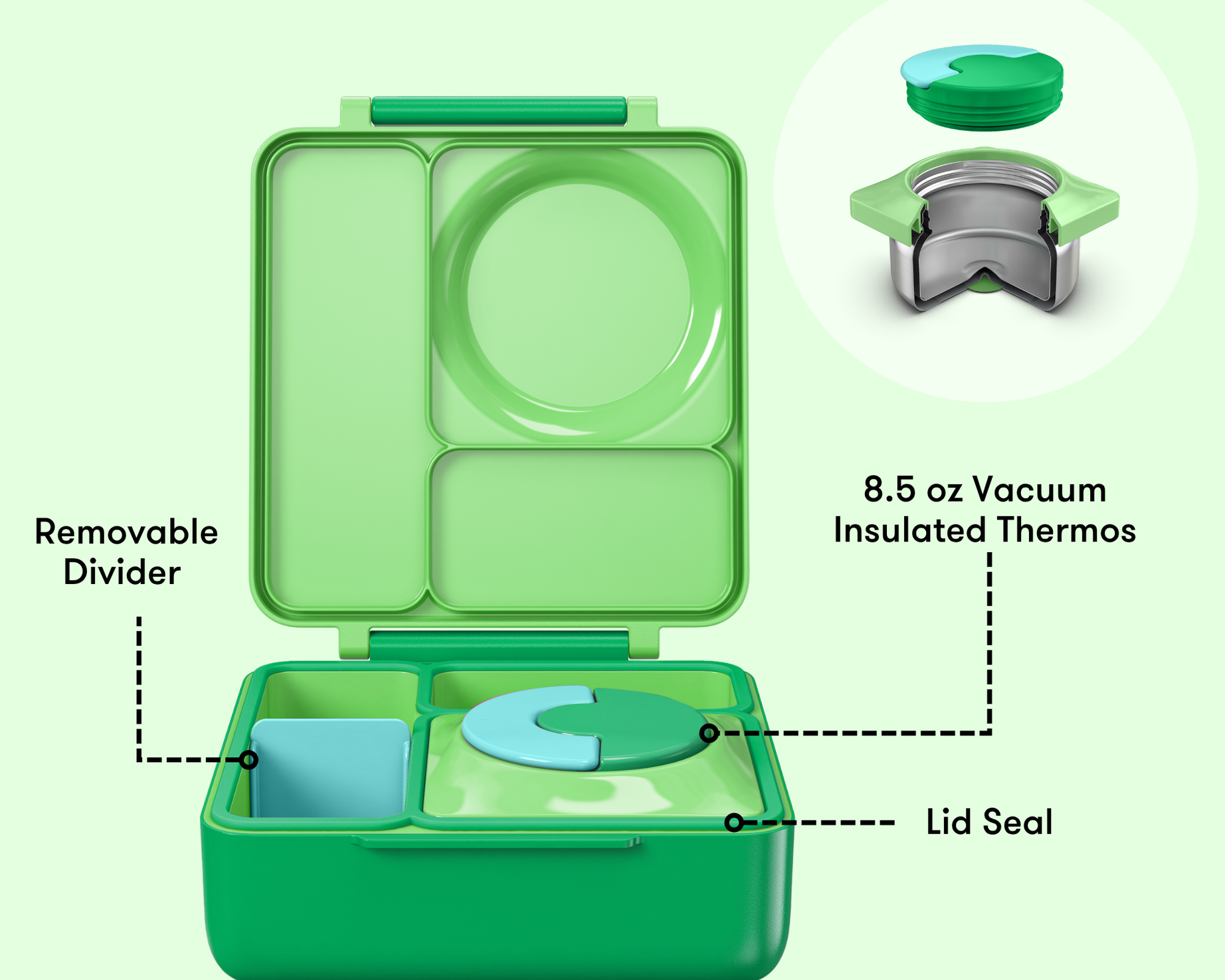 Omiebox - Thermal Insulated Apple Green Bento Lunch Box