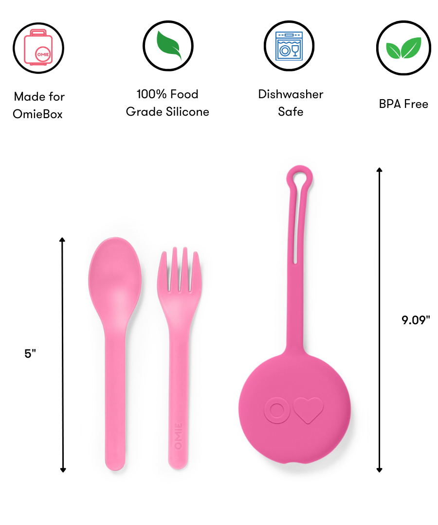 Omiebox - OmiePod Balloon Pink Silicone Fork and Spoon Set
