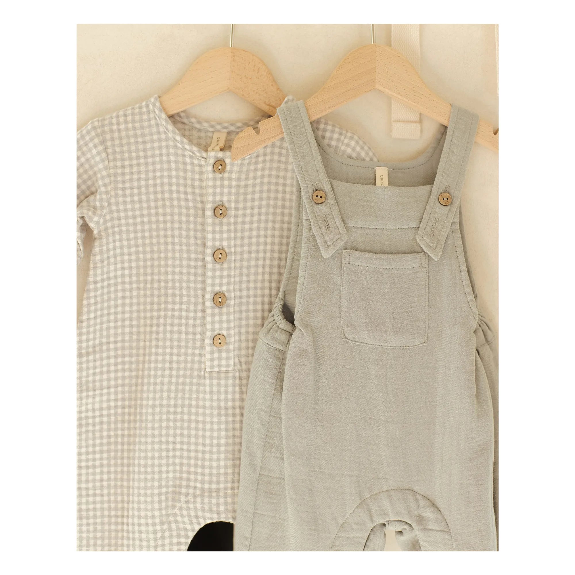Quincy Mae - Organic Cotton Gingham Romper | Gray Blue