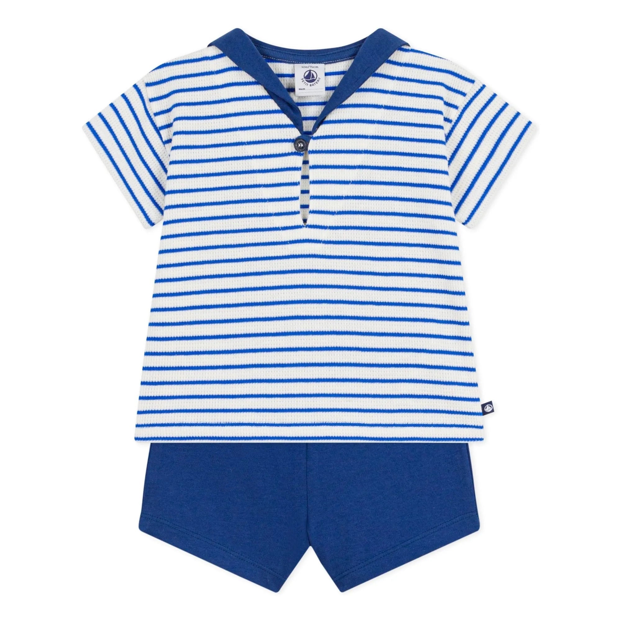 Petit Bateau - Organik Pamuklu Petek Dokulu Tişört ve Şort Seti | Mavi